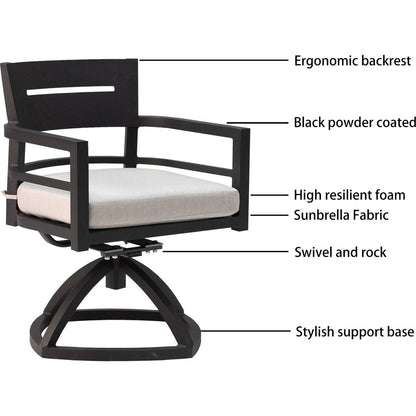 Outdoor Patio Aluminum Swivel Rocker 2PCS with Outdoor-grade Sunbrella Fabric Cushions, Ember Black