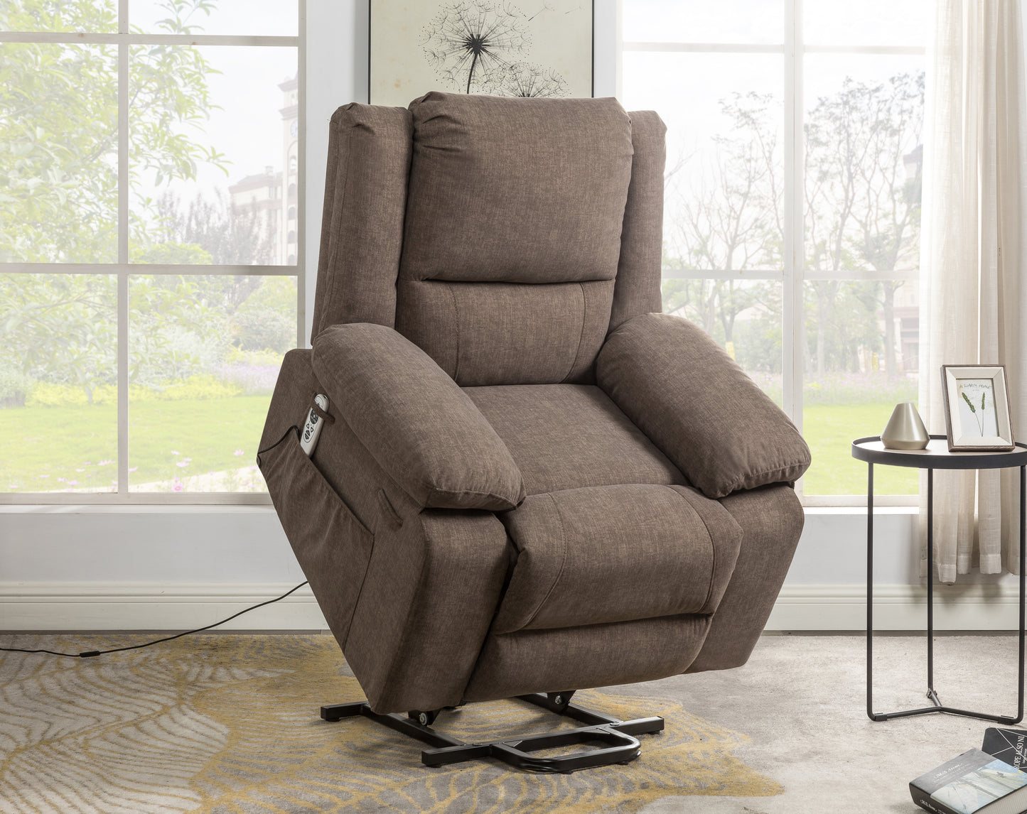 Electric Power Recliner Chair With Massage For Elderly, Remote Control Multi-function Lifting, Timing, Cushion Heating Chair With Side Pocket Brown