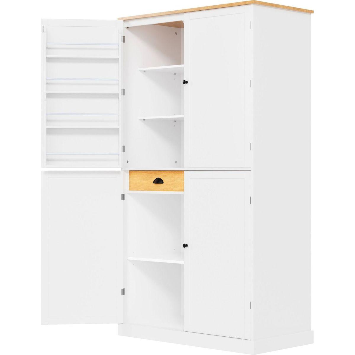 [Assembly Video Provided]40.2x20x71.3inch High Freestanding Kitchen Pantry Large Cupboard Storage Cabinet with 2 Drawers, 2 Adjustable Shelves, 8 Door Shelves for Kitchen, Dining Room,White