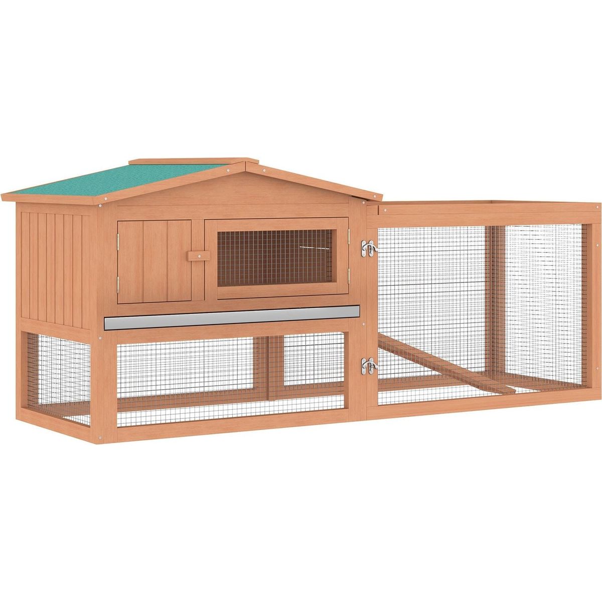 Rabbit Hutch 2-Story Bunny Cage Small Animal House with Slide Out Tray, Detachable Run, for Indoor Outdoor, 61.5" x 23" x 27", Natural