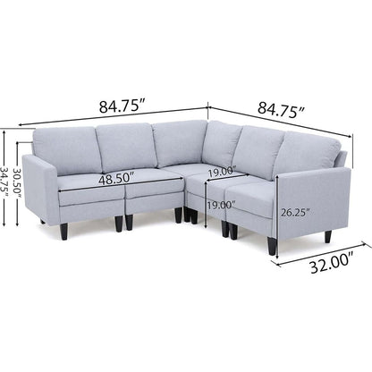 Comfy 5 Pieces L shaped Sofa with Wooden Legs, Modern Side Chairs for Living Room