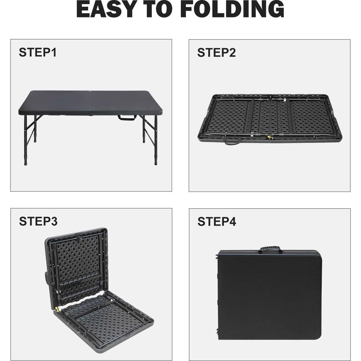 4ft Portable Folding Table Indoor&Outdoor Maximum Weight 135KG Foldable Table for Camping Black