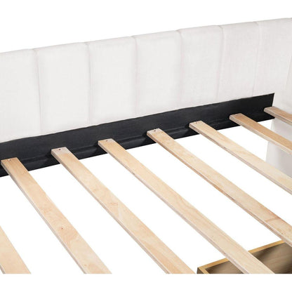 Twin Size Upholstered Daybed with Ergonomic Design Backrest and 2 Drawers, Beige