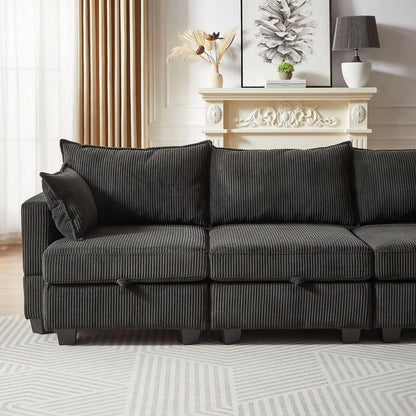 113.5" Modular Sectiona Corduroy Sofa, Sectional Couches for Living Room U Shaped Sectional Couch with Storage Ottoman, 6 Seats Convertible Sectionals with Chaise