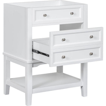 24" Bathroom Vanity Without Sink, Base Only, Solid Wood Frame, Bathroom Storage Cabinet with Drawer and Open Shelf, White