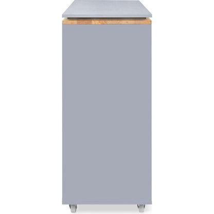 Rolling Kitchen Island With Movable Extended Table, Kitchen Cabinet on Wheels with Power Outlets and 2 Fluted Glass Doors, Kitchen Island with a Storage Compartment and Side 3 Open Shelves, Grey