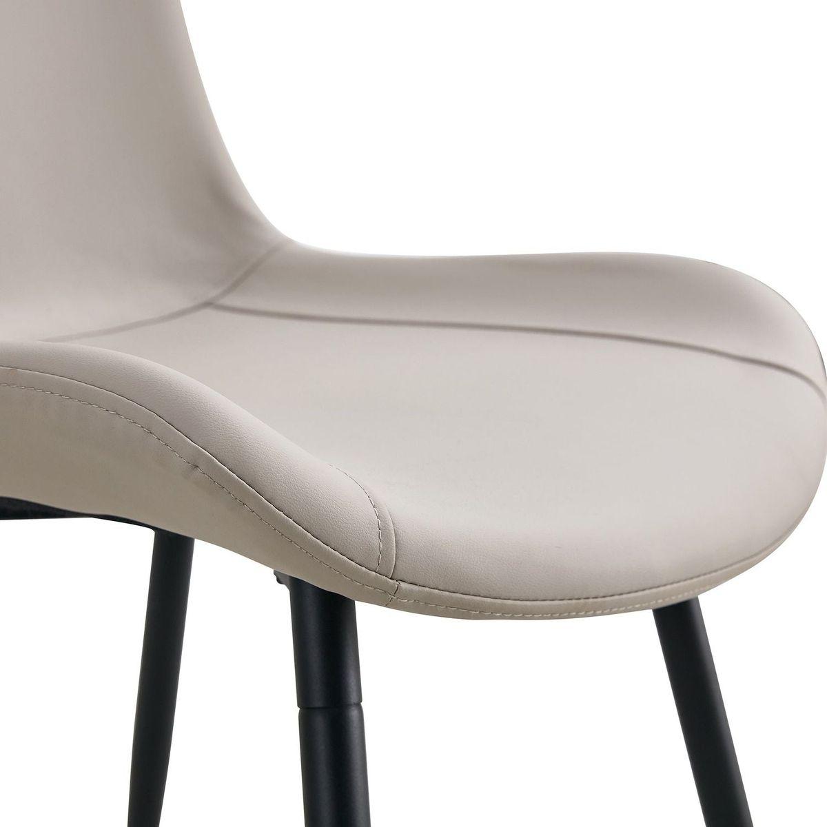 Light gray artificial leather backrest cushion dining chair, black metal legs, curved widened cushion design for more comfort, suitable for restaurants, kitchens, bedrooms, offices.(6 chairs) 0502