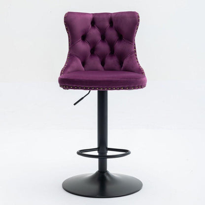 Swivel Velvet Barstools Adjusatble Seat Height from 25-33 Inch,17.7inch base, Modern Upholstered Bar Stools with Backs Comfortable Tufted for Home Pub and Kitchen Island,Purple,Set of 2