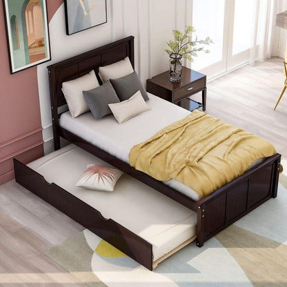 Platform Bed with Twin Size Trundle, Twin Size Frame, Espresso