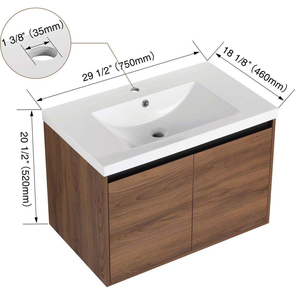 LEVISTAR Brown 30 Inch Bathroom Vanity with resin Countertop Sink, 2 Doors Bathroom Cabinet Set