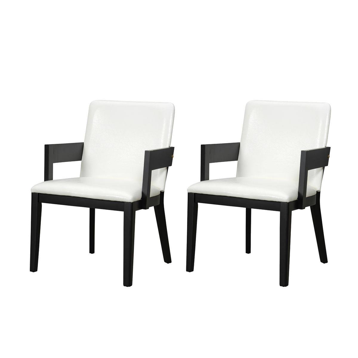 Modern Black Wood & White Glossy PU Leather Dining Chairs Set of 2, Elegant Upholstery and Ergonomic Design