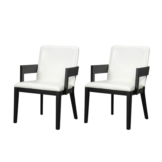 Modern Black Wood & White Glossy PU Leather Dining Chairs Set of 2, Elegant Upholstery and Ergonomic Design