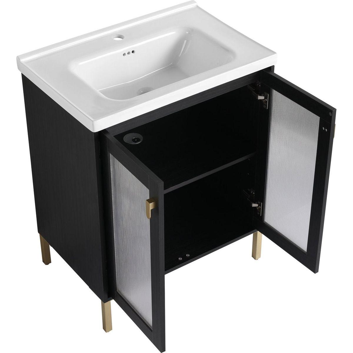 28 Inch Freestanding Bathroom Vanity Plywood With Ceramic Sink, Soft Closing Door (KD-Package)