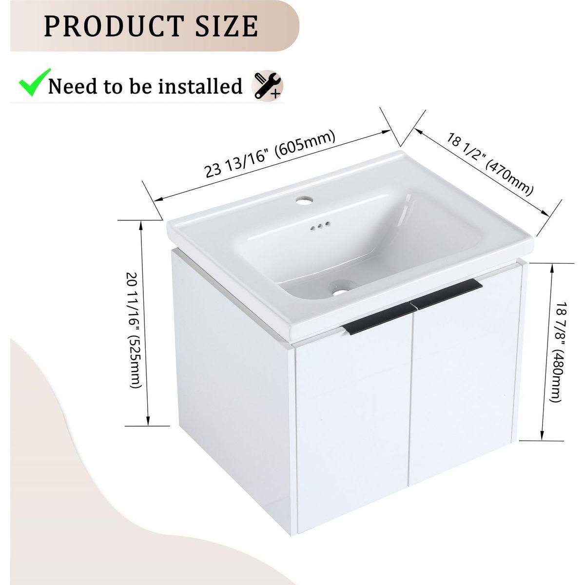 24 Inch Soft Close Doors Bathroom Vanity With Sink, Suitable For Small Bathroom