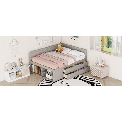 Full Size Daybed with Drawers and Shelves, Gray