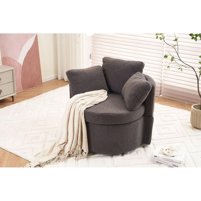 Teddy Fabric Swivel And Storage Chair With Back Cushion For Living Room,Dark Gray