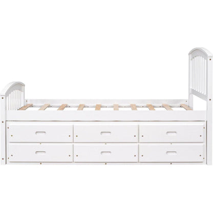 Twin Size Platform Storage Bed Solid Wood Bed with 6 Drawers,White
