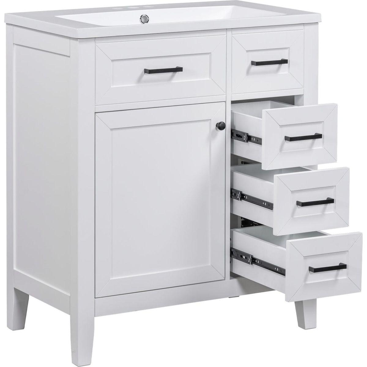 30" Bathroom Vanity with Sink Combo, White Bathroom Cabinet with Drawers, Solid Frame and MDF Board