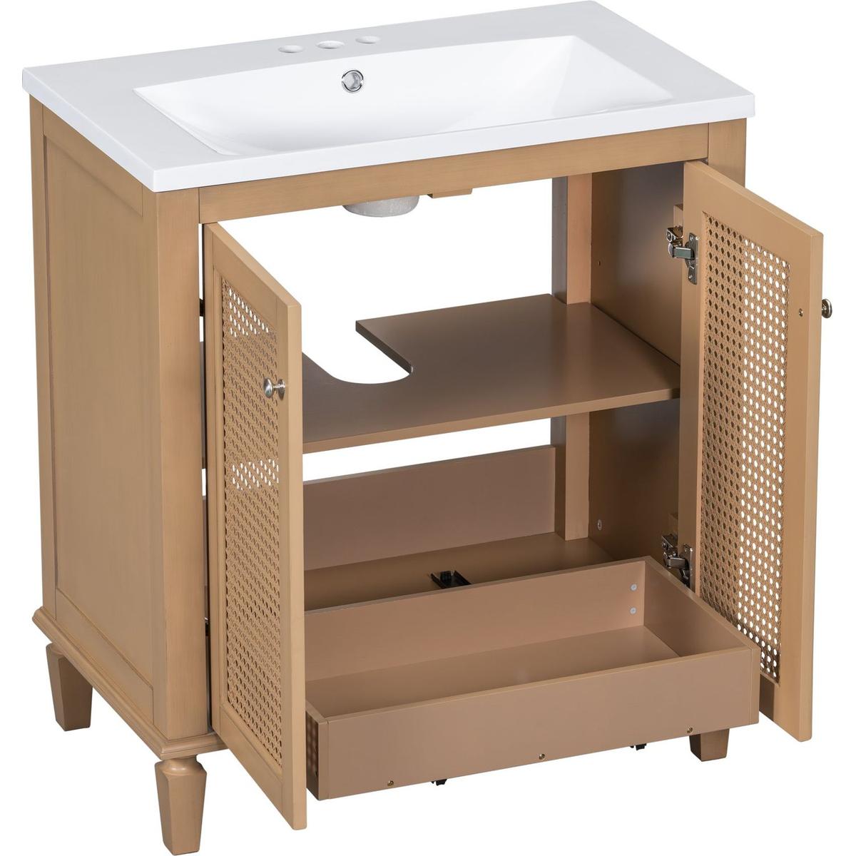 30 Inch Bathroom Vanity with Resin Sink, Freestangding Bathroom Vanity Set with Hidden Drawer, Storage Cabient for Bathroom, Solid Wood Frame Bathroon Cabinet