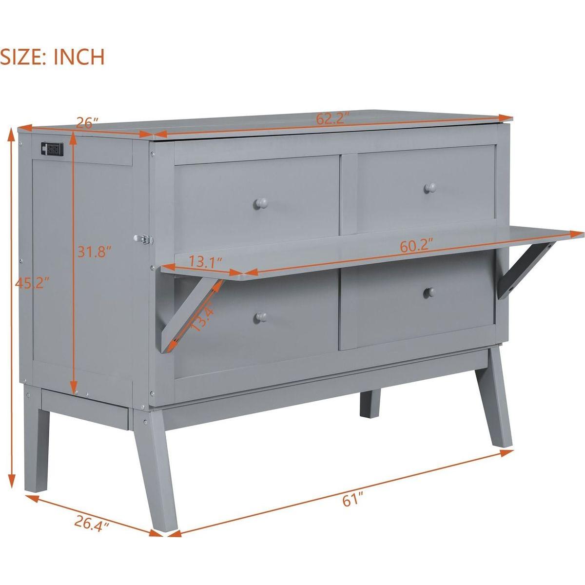 Queen Size Murphy Bed with USB Port and removable Shelves on Each Side,Gray