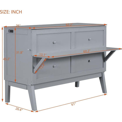 Queen Size Murphy Bed with USB Port and removable Shelves on Each Side,Gray