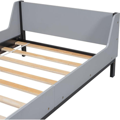 Twin Bed with Headboard, Footboard, Safeguards, Built-in Bed-end Book Storage Rack, Grey