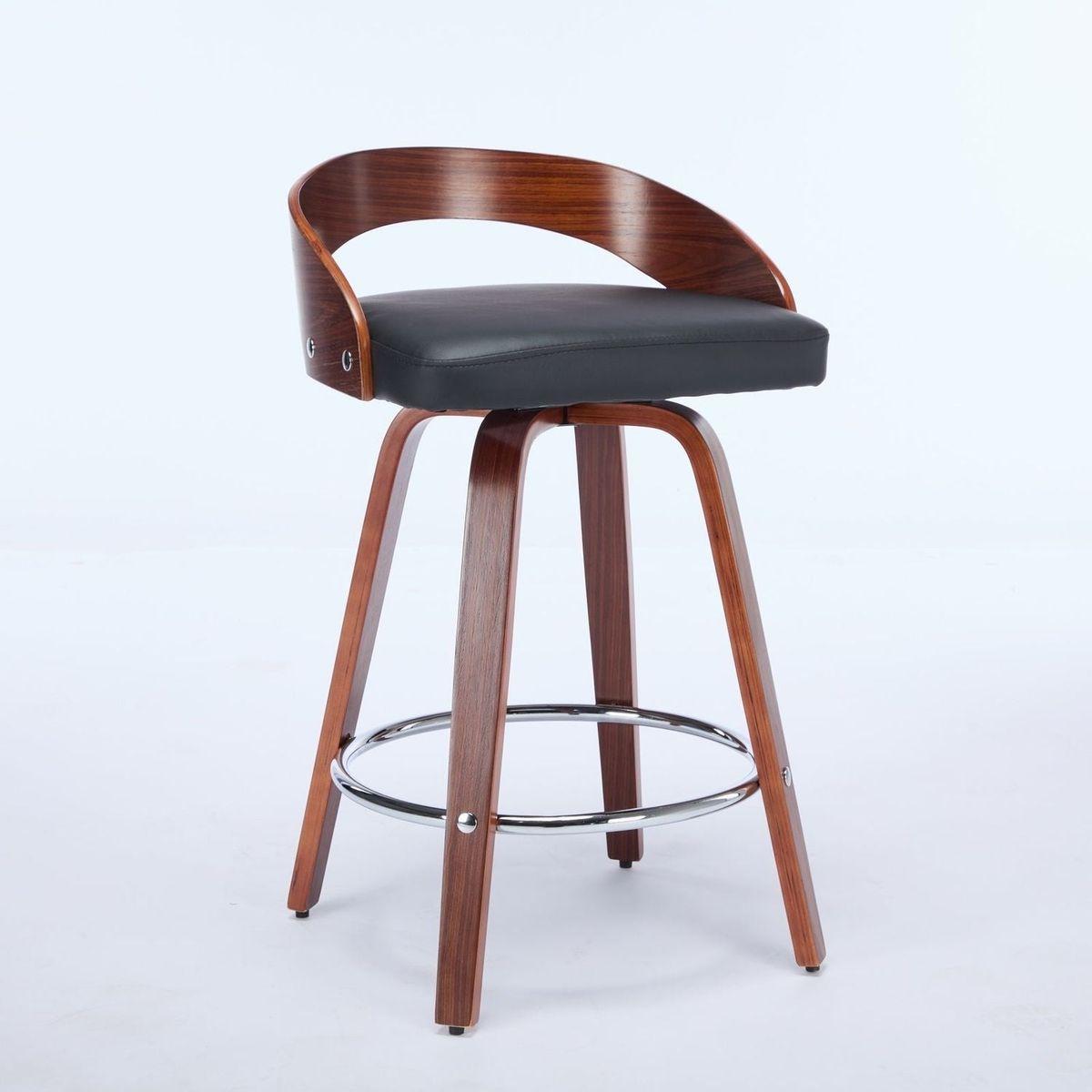 Bar Stools Set of 2, Swivel Bar Height Stools with Low Back, Wood Bar Chairs with Soft Cushion Seat, 25-Inch Seat Height (Black, 25" Counter Height) - Streamdale Furniture