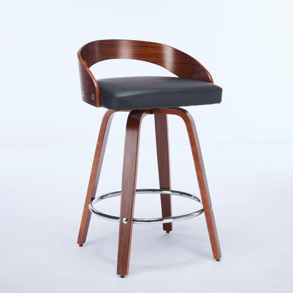 Bar Stools Set of 2, Swivel Bar Height Stools with Low Back, Wood Bar Chairs with Soft Cushion Seat, 25-Inch Seat Height (Black, 25" Counter Height) - Streamdale Furniture