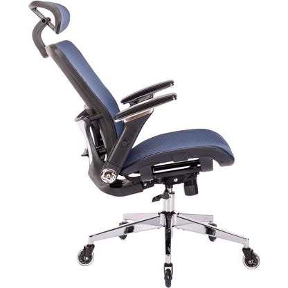 BLUE Ergonomic Mesh Office Chair, High Back - Adjustable Headrest with Flip-Up Arms, Tilt and lock Function, Lumbar Support and blade Wheels, KD chrome metal legs