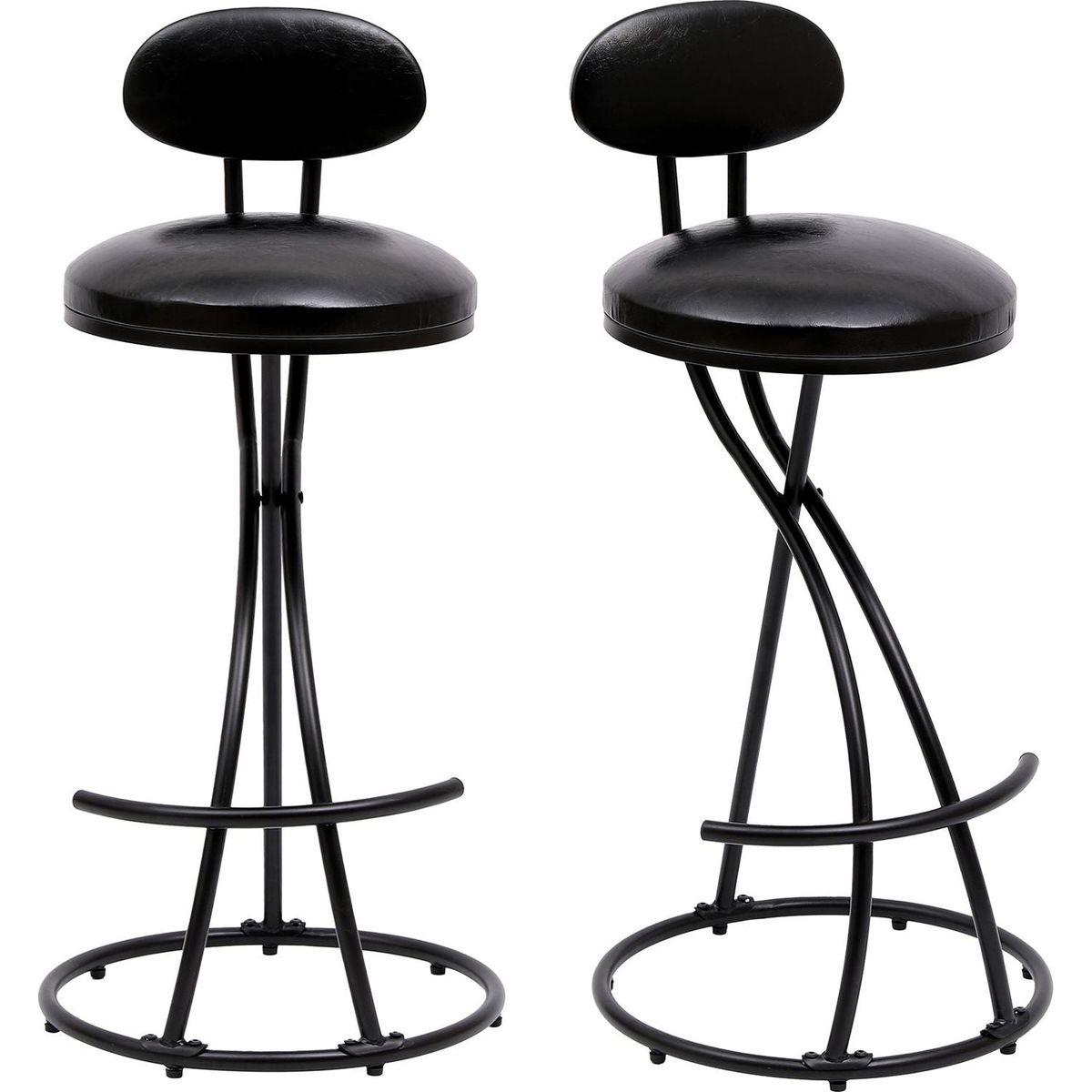 Bar Stools Upholstered Counter Height Barstools for Kitchen Island Set of 2 Modern PU Leather Dining Chairs with Footrest (Black)