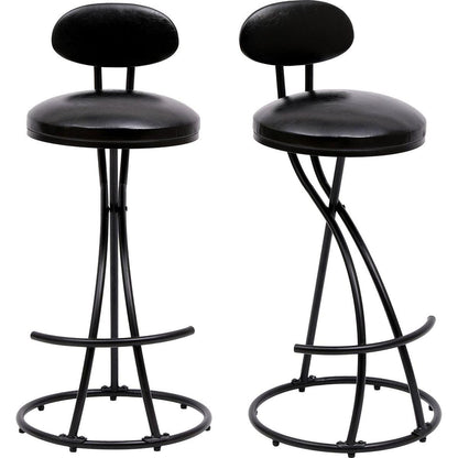 Bar Stools Upholstered Counter Height Barstools for Kitchen Island Set of 2 Modern PU Leather Dining Chairs with Footrest (Black)