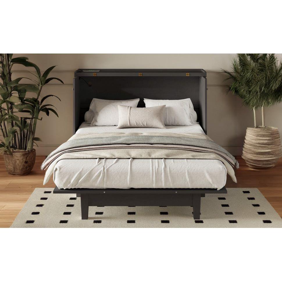 Solid Pine Murphy Bed Chest Cube Cabinet Bed with Charging Station and Large Storage Drawer for Home Office or Small Room,Full,Gray