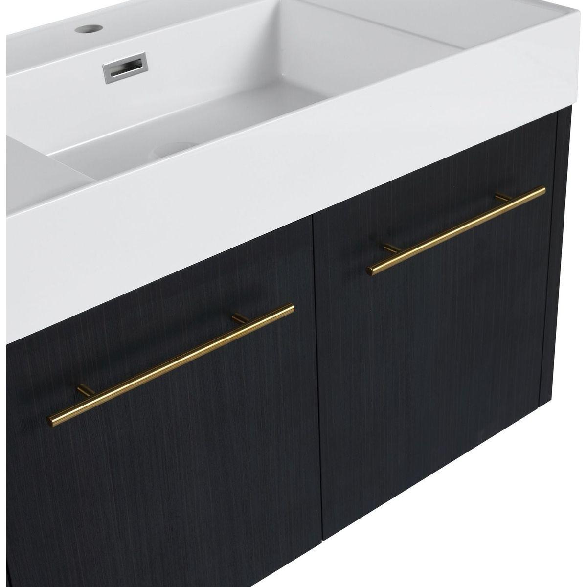 36 Inch Wall-Mounted Bathroom Vanity with Sink, Thick Edged Resin Basin, KD-Package