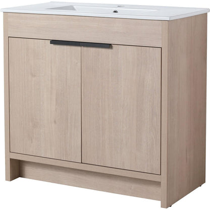 36 Inch Freestanding Bathroom Vanity with White Ceramic Sink & 2 Soft-Close Cabinet Doors (BVB02436PLO-F-BL9090B),W1286S00063