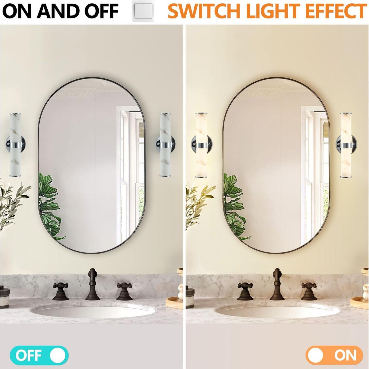 Resin Imitation Marble and Chrome Wall Sconce, Set of 2,Modern Vertical Light Fixture for Bathrooms, Hallways, and Bedrooms (Only Indoor)