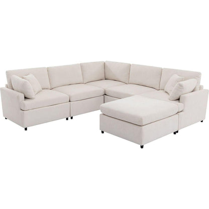 Modern Large U-Shape Sectional Sofa, with Removable Ottomans for Living Room (6-Seater)