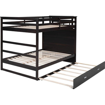 Full Over Full Bunk Bed with Twin Size Trundle and Staircase, Espresso