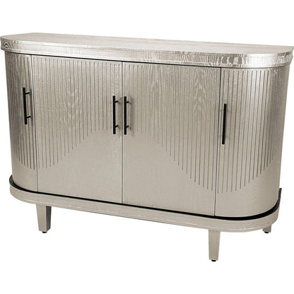 Modern Curved Sideboard 47.2-Inch Decorative Storage Cabinet Wooden Console Table Coffee Bar Cabinet with 4 Doors and Adjustable Interior Shelves for Living Room, Kitchen, Bedroom, Hallway (Champagne)