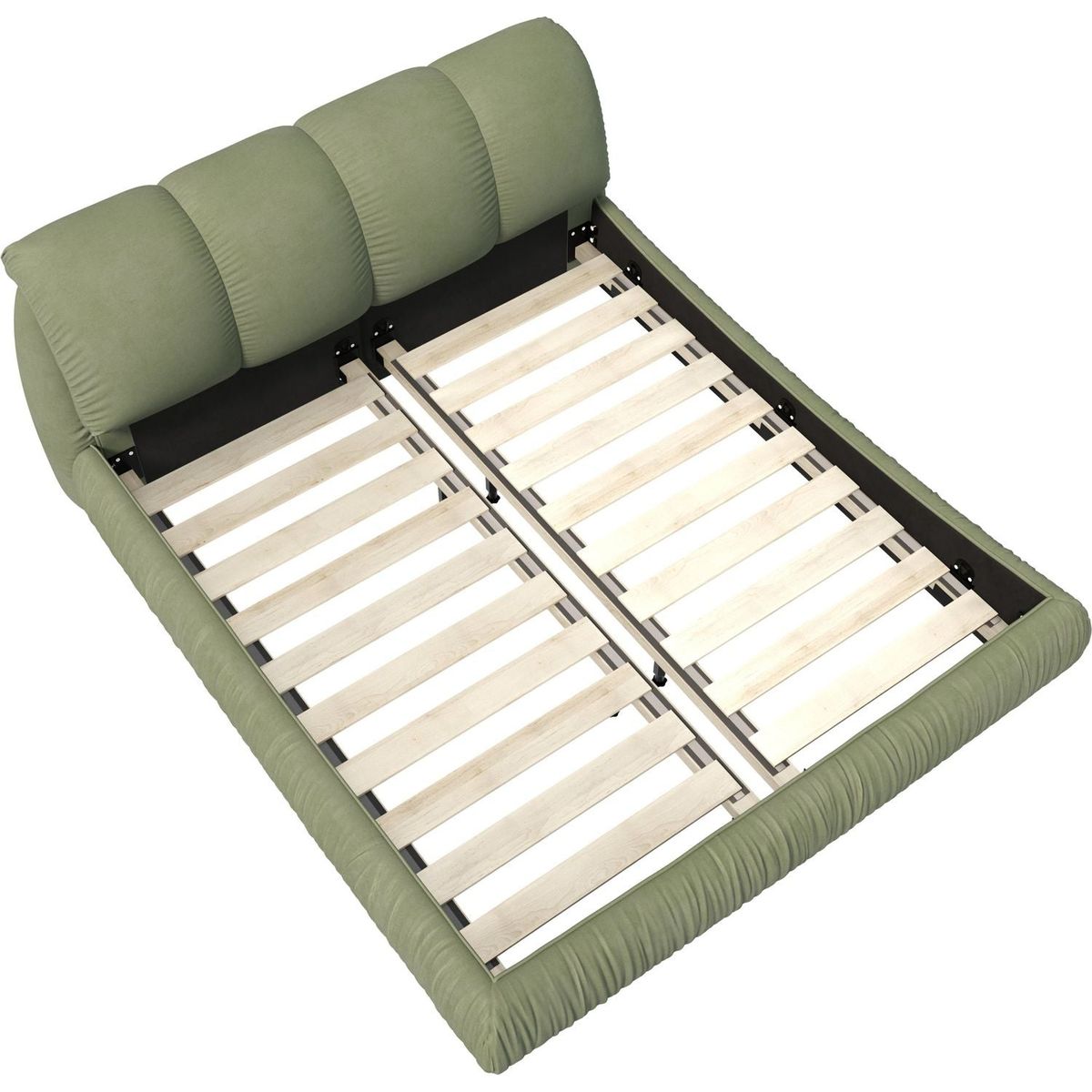 Queen Size Luxury Upholstered Platform Bed with Oversized Padded Backrest and Solid Wood Frame,suitable for Multiple heights of mattresses,Green