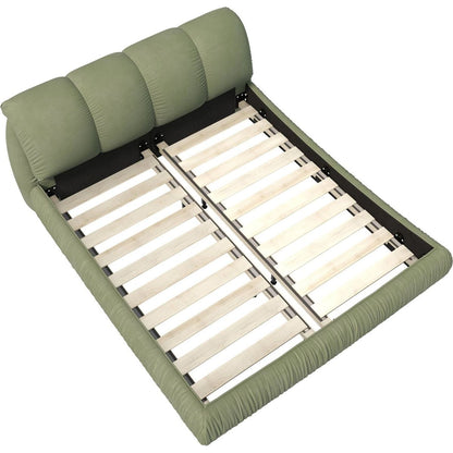Queen Size Luxury Upholstered Platform Bed with Oversized Padded Backrest and Solid Wood Frame,suitable for Multiple heights of mattresses,Green