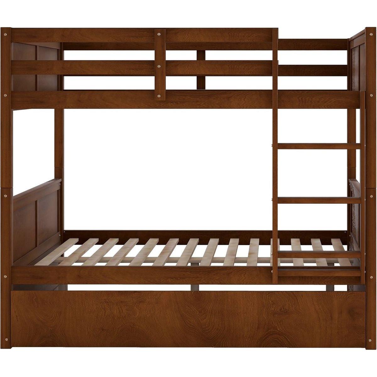 Full Over Full Bunk Bed with Twin Size Trundle, Walnut