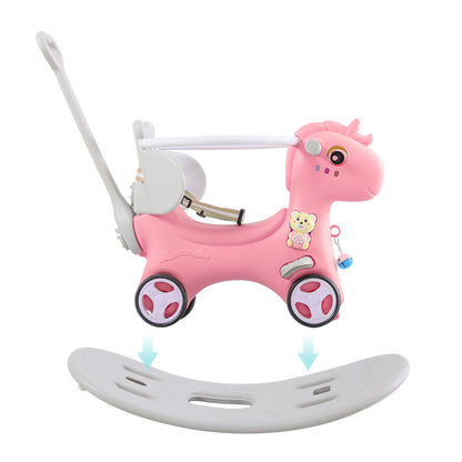 Rocking Horse for Toddlers, Balance Bike Ride On Toys with Push Handle, Backrest and Balance Board for Baby Girl and Boy, Unicorn Kids Riding Birthday (Pink)