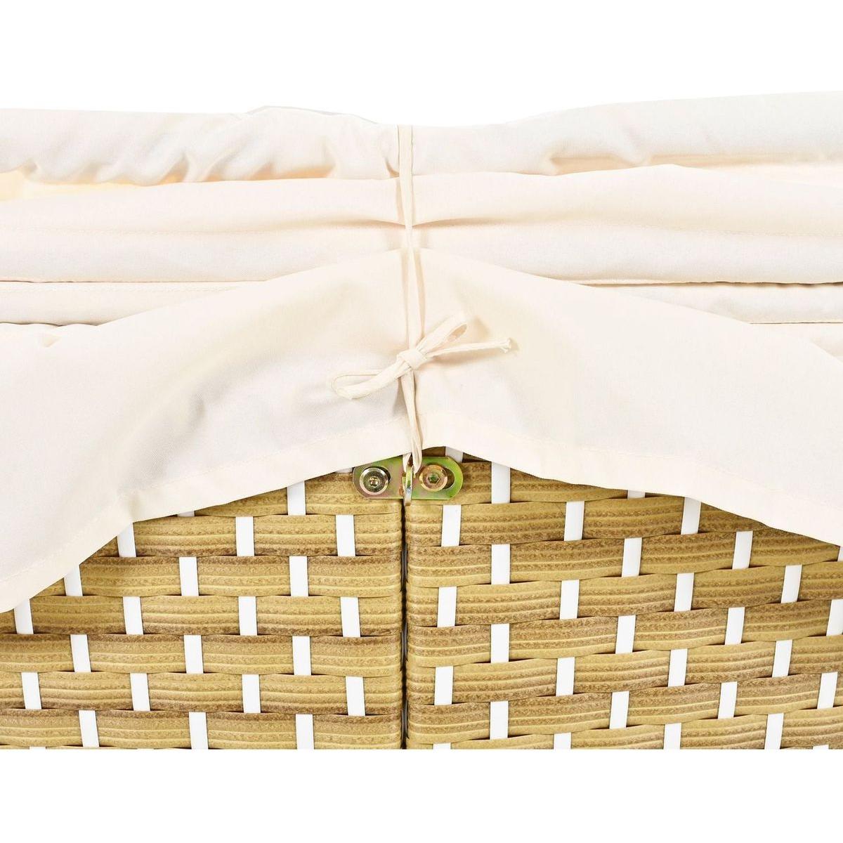 Patio Furniture Round Outdoor Sectional Sofa Set Rattan Daybed Two-Tone Weave Sunbed with Retractable Canopy, Separate Seating and Removable Cushion, Beige