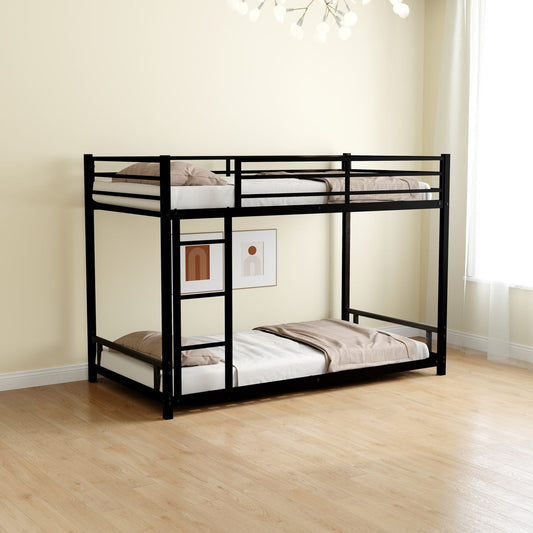Metal Twin over Twin Bunk Bed/ Heavy-duty Sturdy Metal/ Noise Reduced/ Safety Guardrail/No Box Spring Needed,Black
