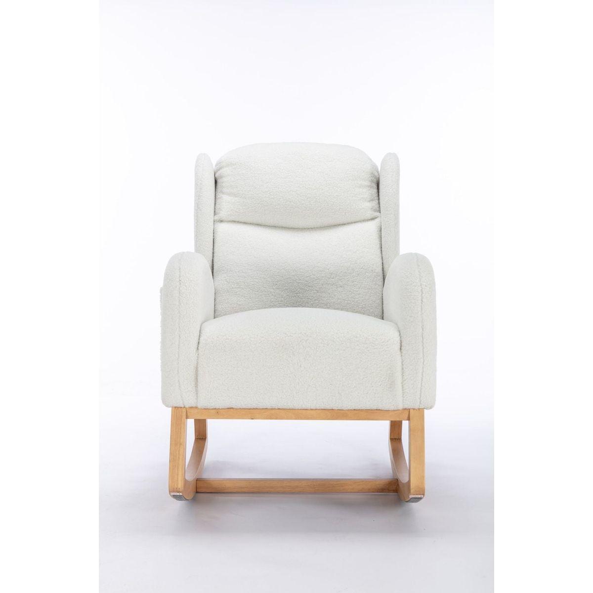 Teddy Fabric Rocking Chair With Packet Wood Legs,Ivory