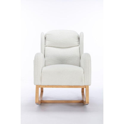 Teddy Fabric Rocking Chair With Packet Wood Legs,Ivory
