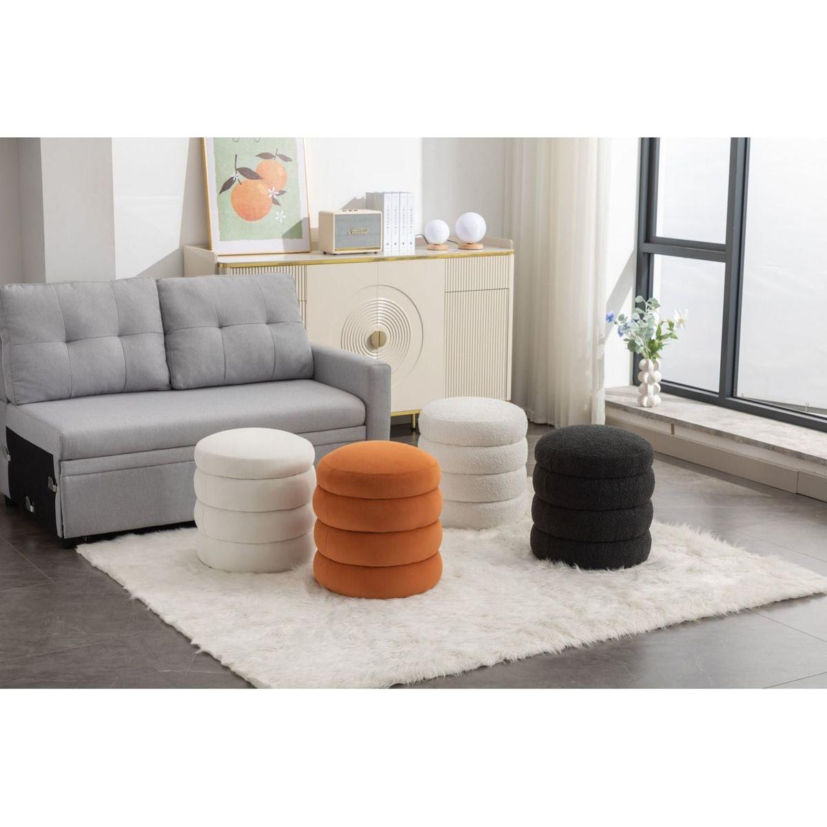 Soft Boucle Round Ottoman Footrest Stool,Black