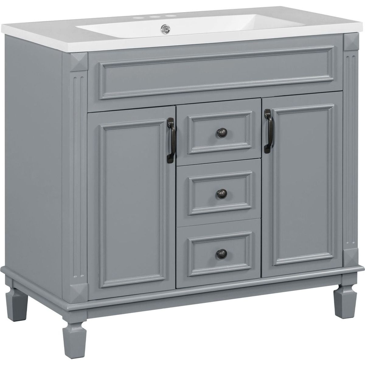 36" Bathroom Vanity with Top Sink, Modern Bathroom Storage Cabinet with 2 Soft Closing Doors and 2 Drawers, Single Sink Bathroom Vanity