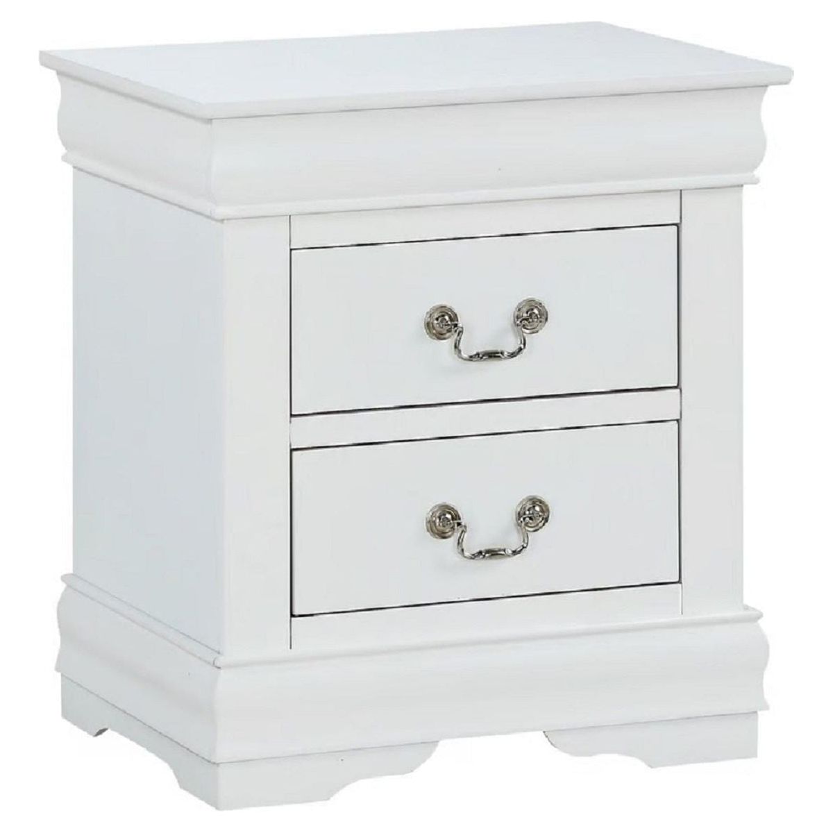 1pc White Finish Two Drawers Louis Philip Nightstand Solid Wood Contemporary & Simple Style