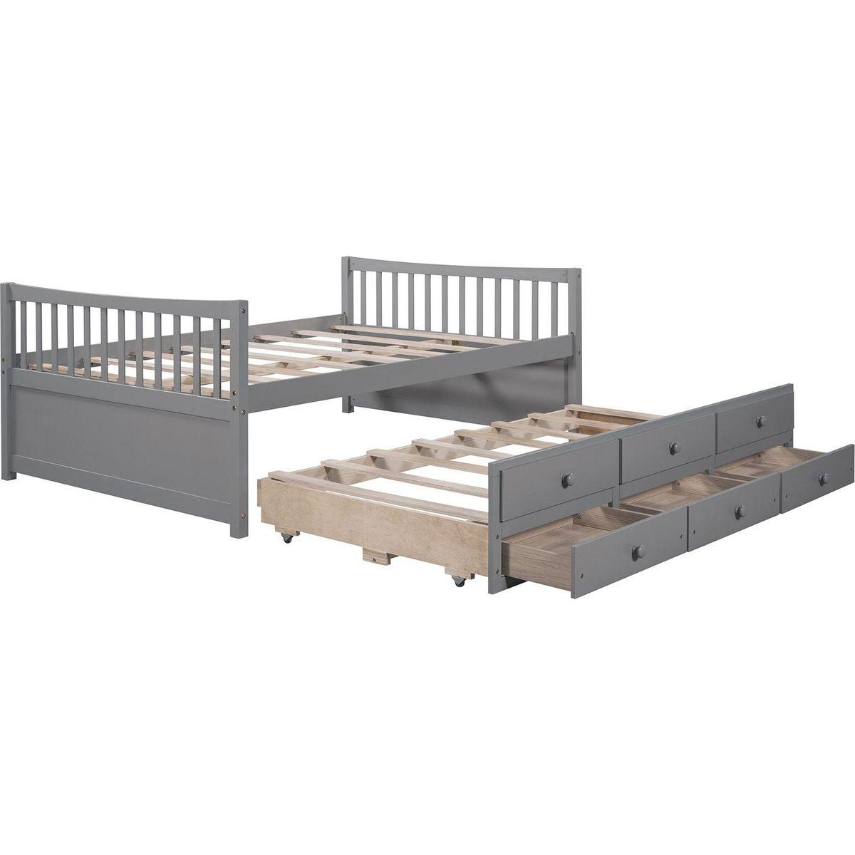 Full size Daybed with Twin size Trundle and Drawers, Full Size, Gray